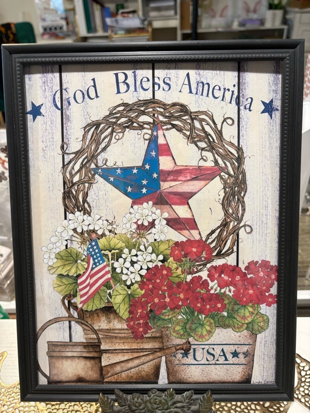 Flamed Patriotic Star Floral Wall Art – Red, White & Blue 8x10